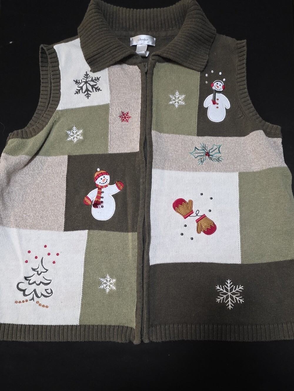 CJ Banks Holiday Patchwork Snowman Sweater Vest